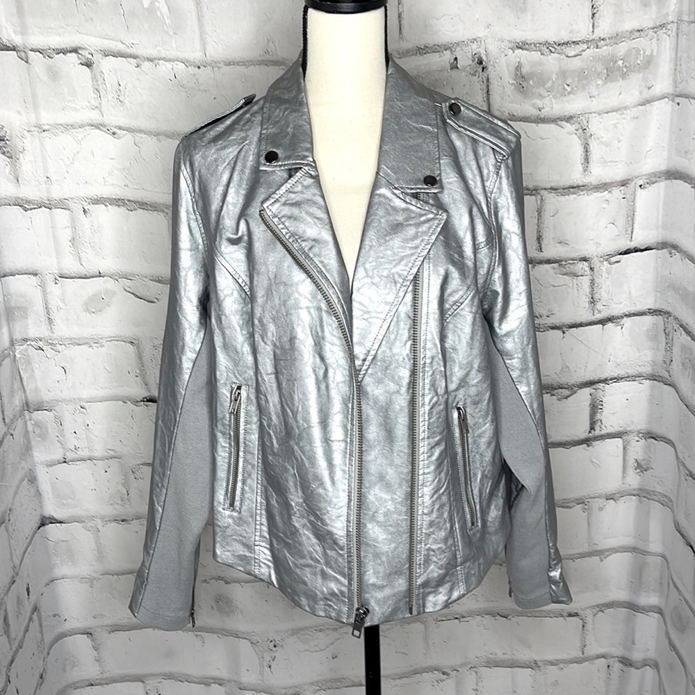 Torrid Silver Moto Zipper Jacket Cotton Under Arm Zipper Sleeves Size 2 18/20